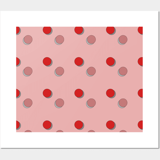 Red circles on a pink background, polka dot. Wall Art by grafinya